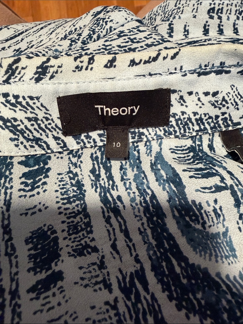 THEORY Blue Patterned Long Sleeve Shirt Dress - 10 - Picture 4 of 5